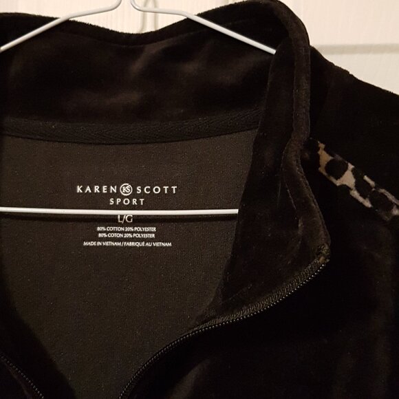 Karen Scott Women's Zippered Velour Sweatshirt ~ Deep Black ~ Size L (Large) ~ - Picture 4 of 4